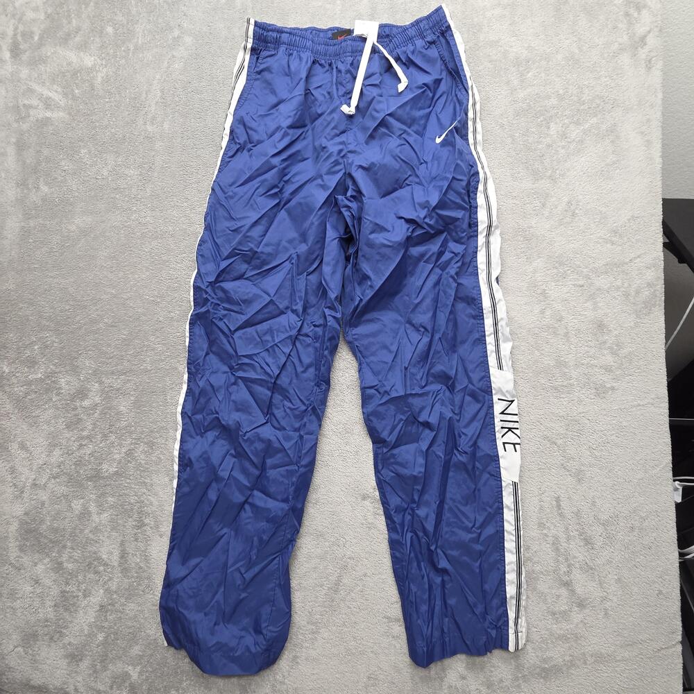 Vintage Nike Pants Mens L Blue Track Pants Elastic Waist Side Stripe
